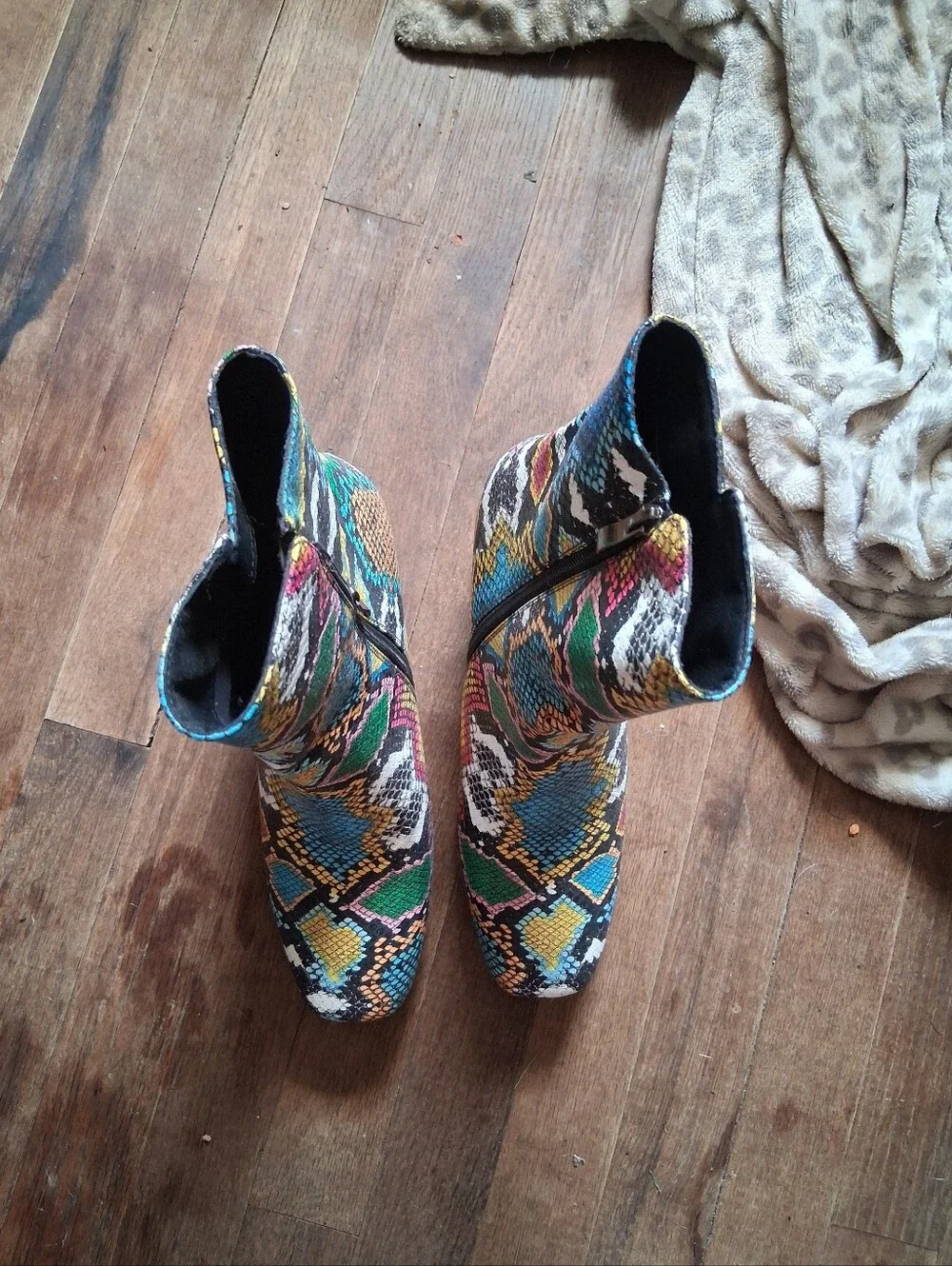 Multicolor Snake-Print Ankle Boots - Women's Fashion Booties